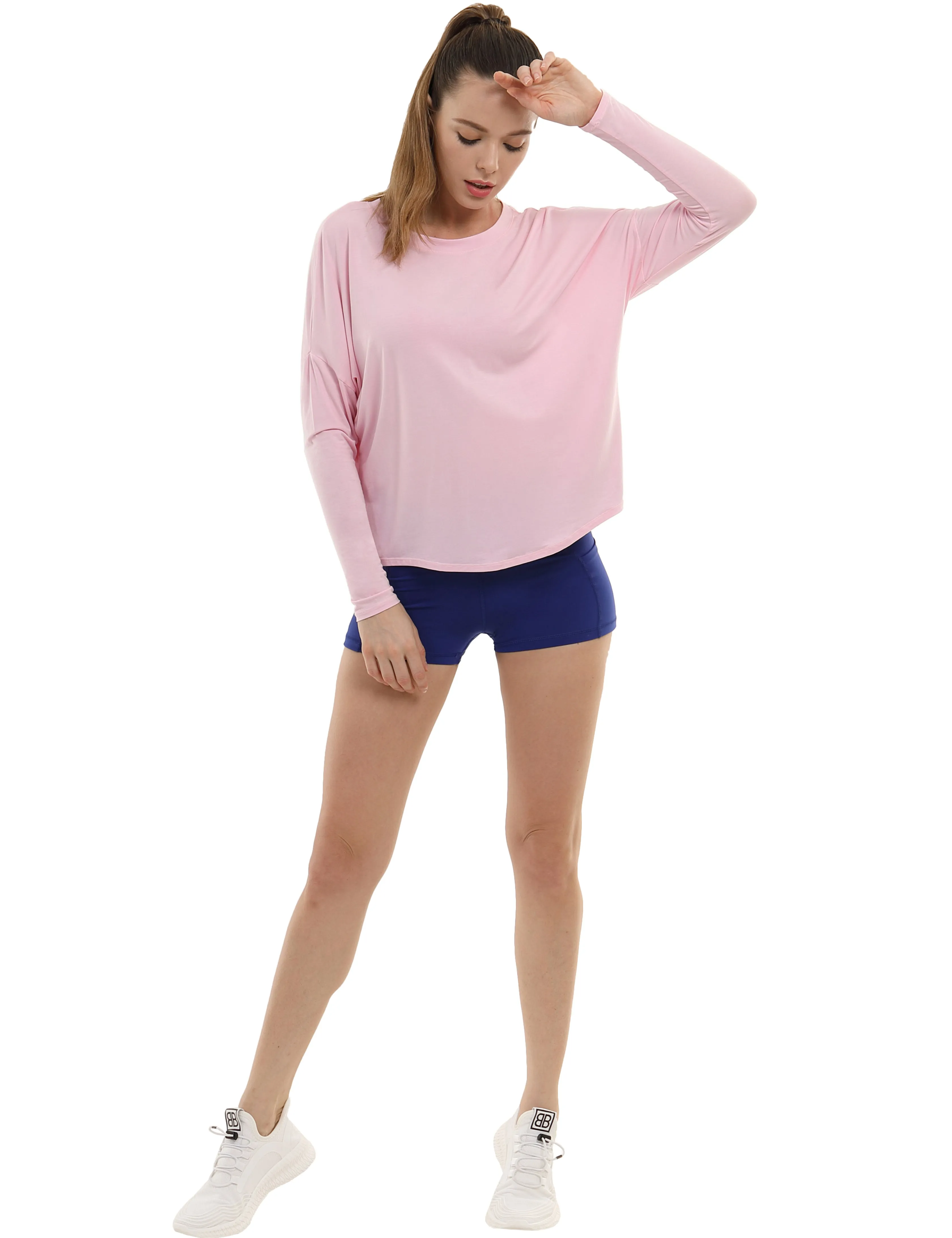 Jogging Batwing Tunic Tops lightpink_Jogging