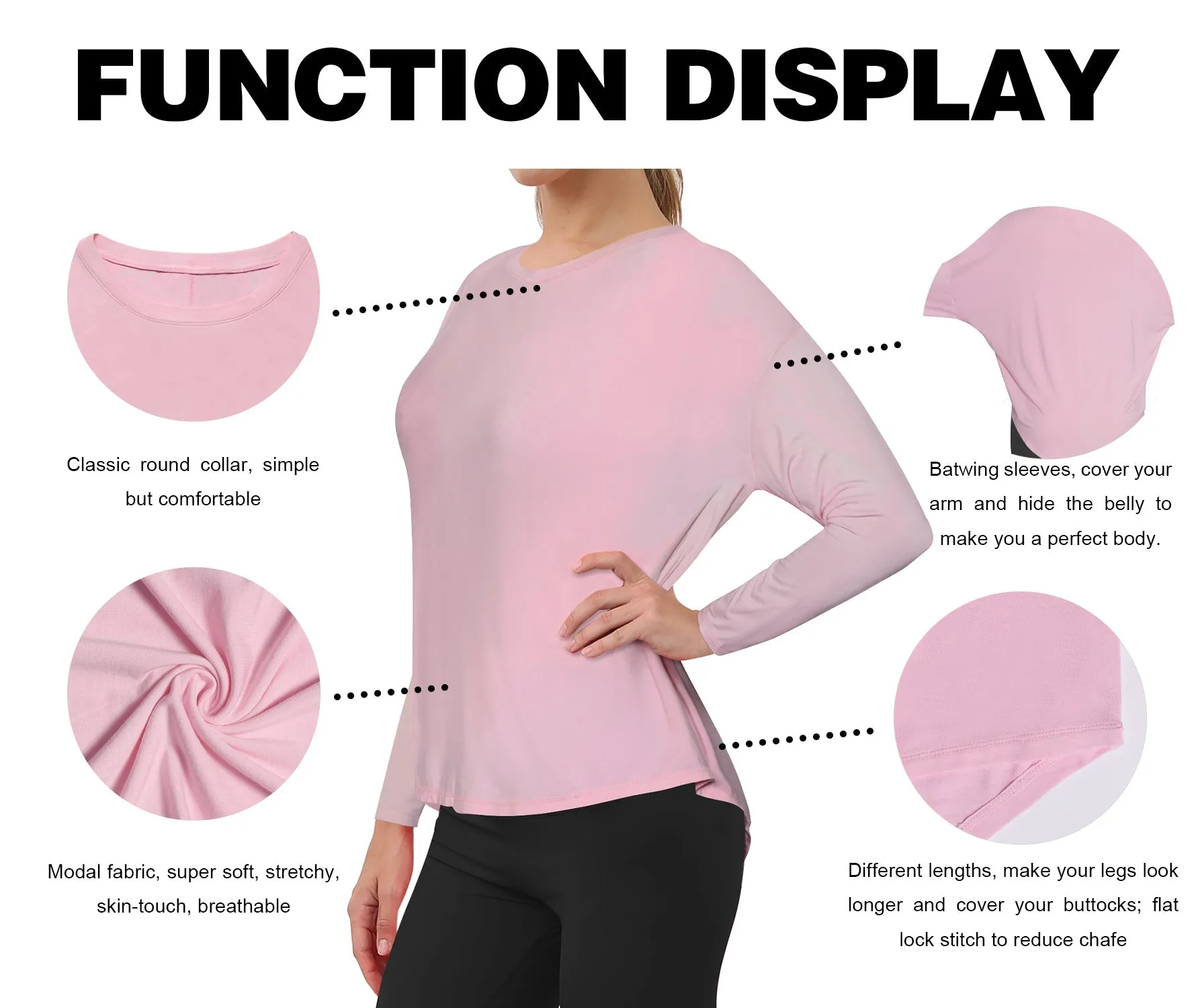 Jogging Batwing Tunic Tops lightpink_Jogging