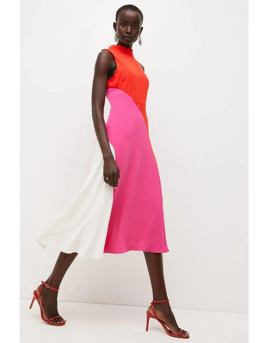 Karen Millen Colour Block Midi Red/Pink