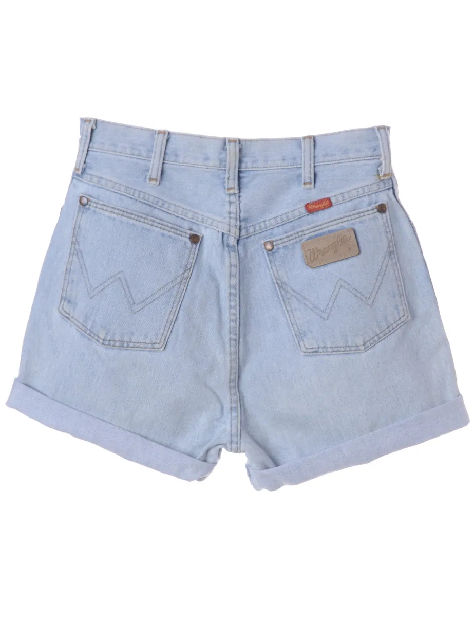 Label Roll Hem Light Wash Denim Shorts