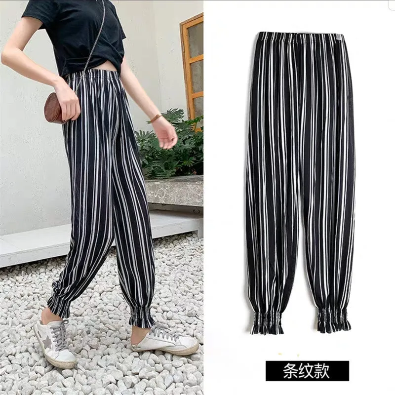 Lantern Pants Women High Waist Jogger Loose Slim-Look Chiffon Ice Silk Thin Summer Adult Anti Mosquito Pants