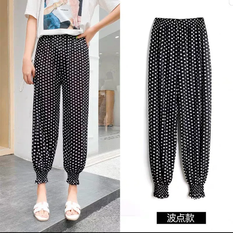 Lantern Pants Women High Waist Jogger Loose Slim-Look Chiffon Ice Silk Thin Summer Adult Anti Mosquito Pants