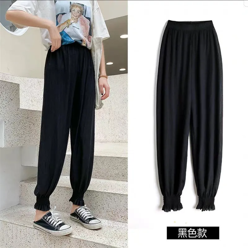 Lantern Pants Women High Waist Jogger Loose Slim-Look Chiffon Ice Silk Thin Summer Adult Anti Mosquito Pants