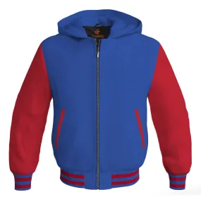 Letterman Hoodie Royal Blue Body and Red Leather Sleeves Varsity Hoodie