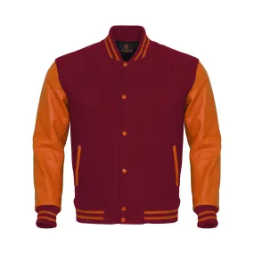 Letterman Jacket Maroon Body and Orange Leather Sleeves Varsity Jacket