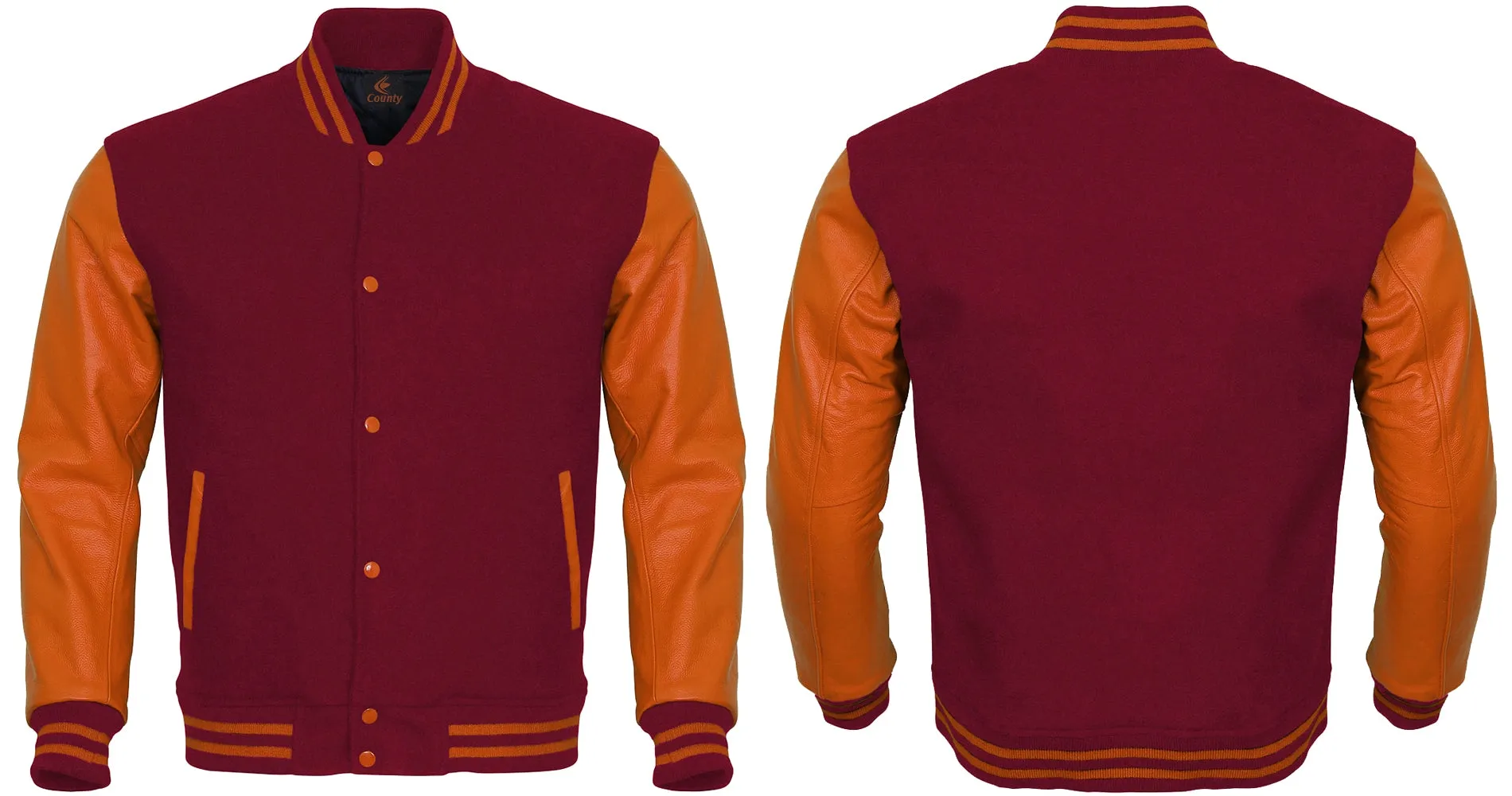 Letterman Jacket Maroon Body and Orange Leather Sleeves Varsity Jacket