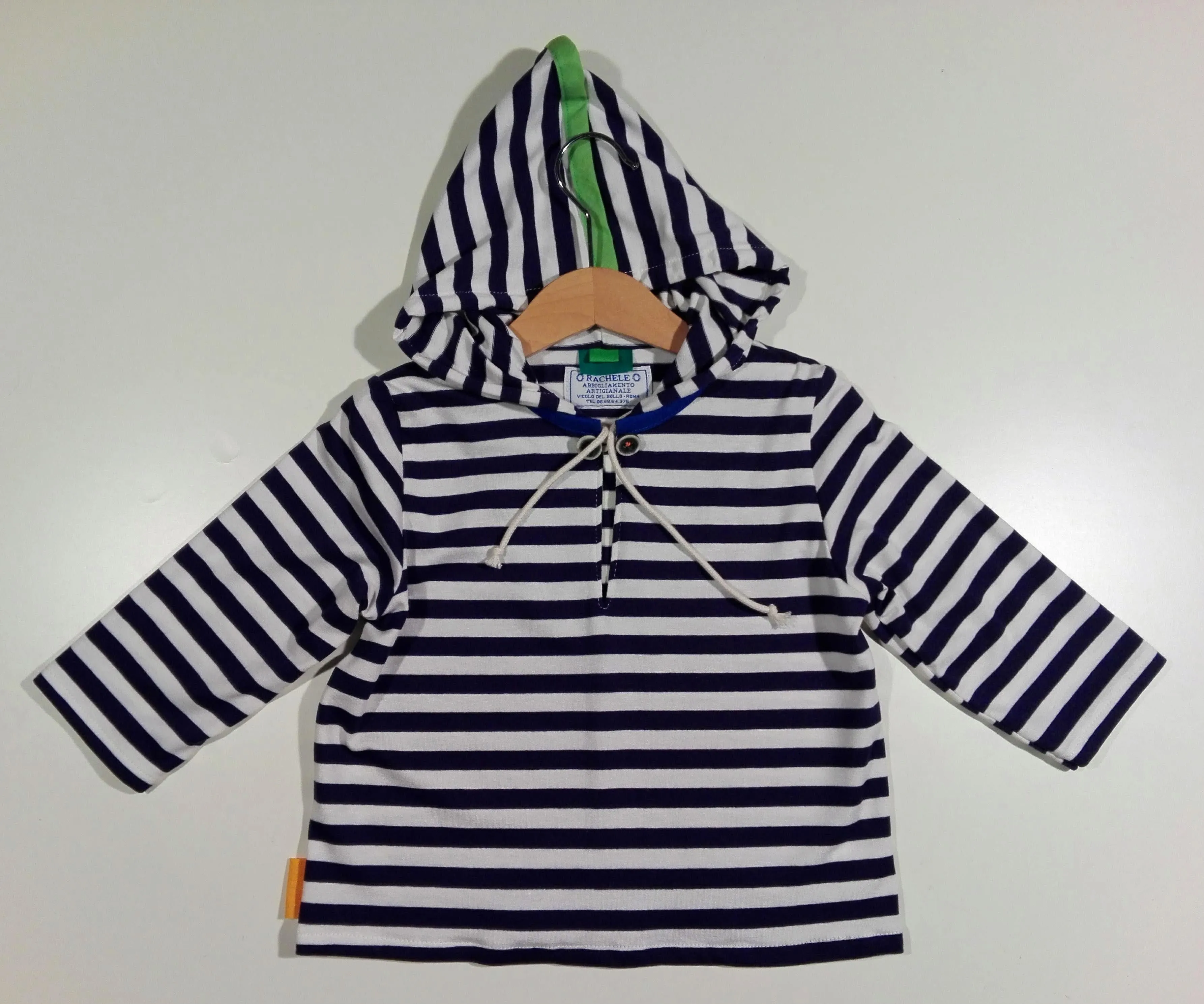 Long-sleeved striped sweater in cotton with hood