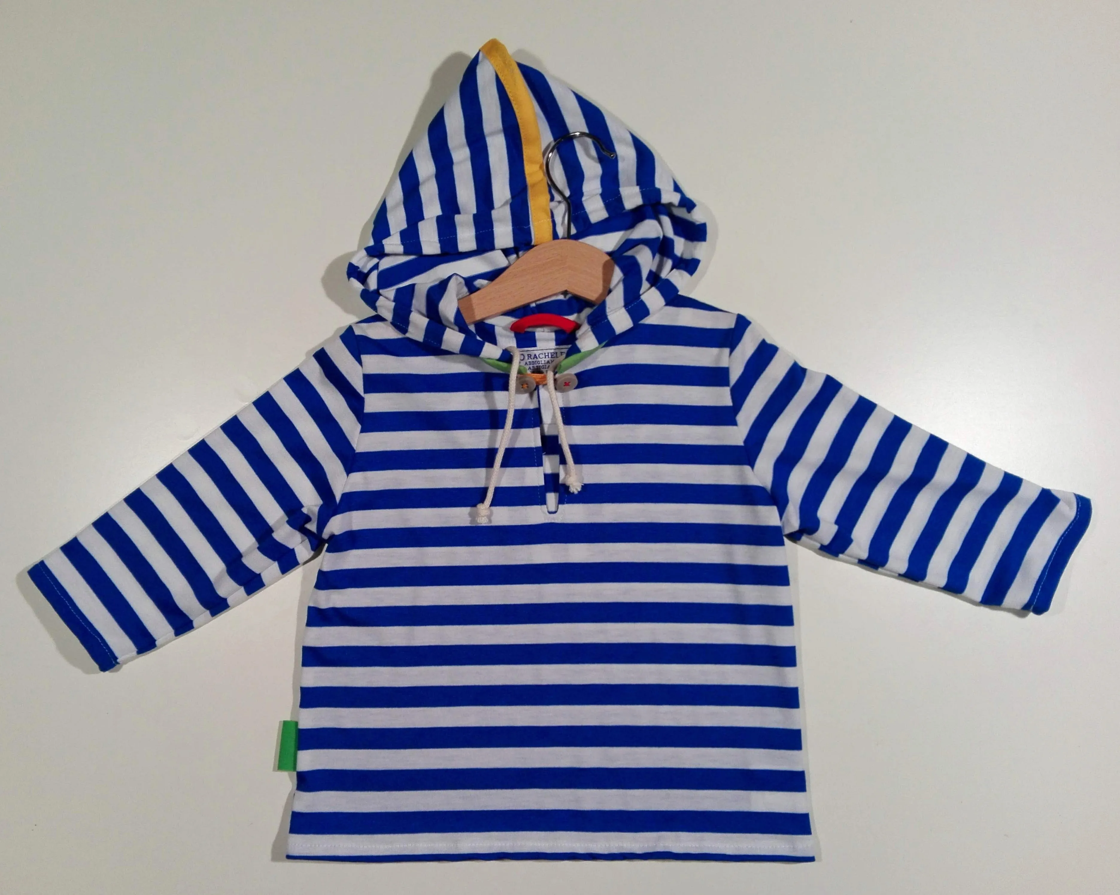 Long-sleeved striped sweater in cotton with hood