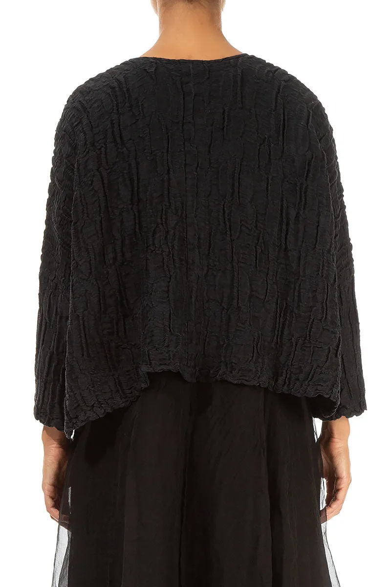 Loose Black Circle Silk Linen Jacket