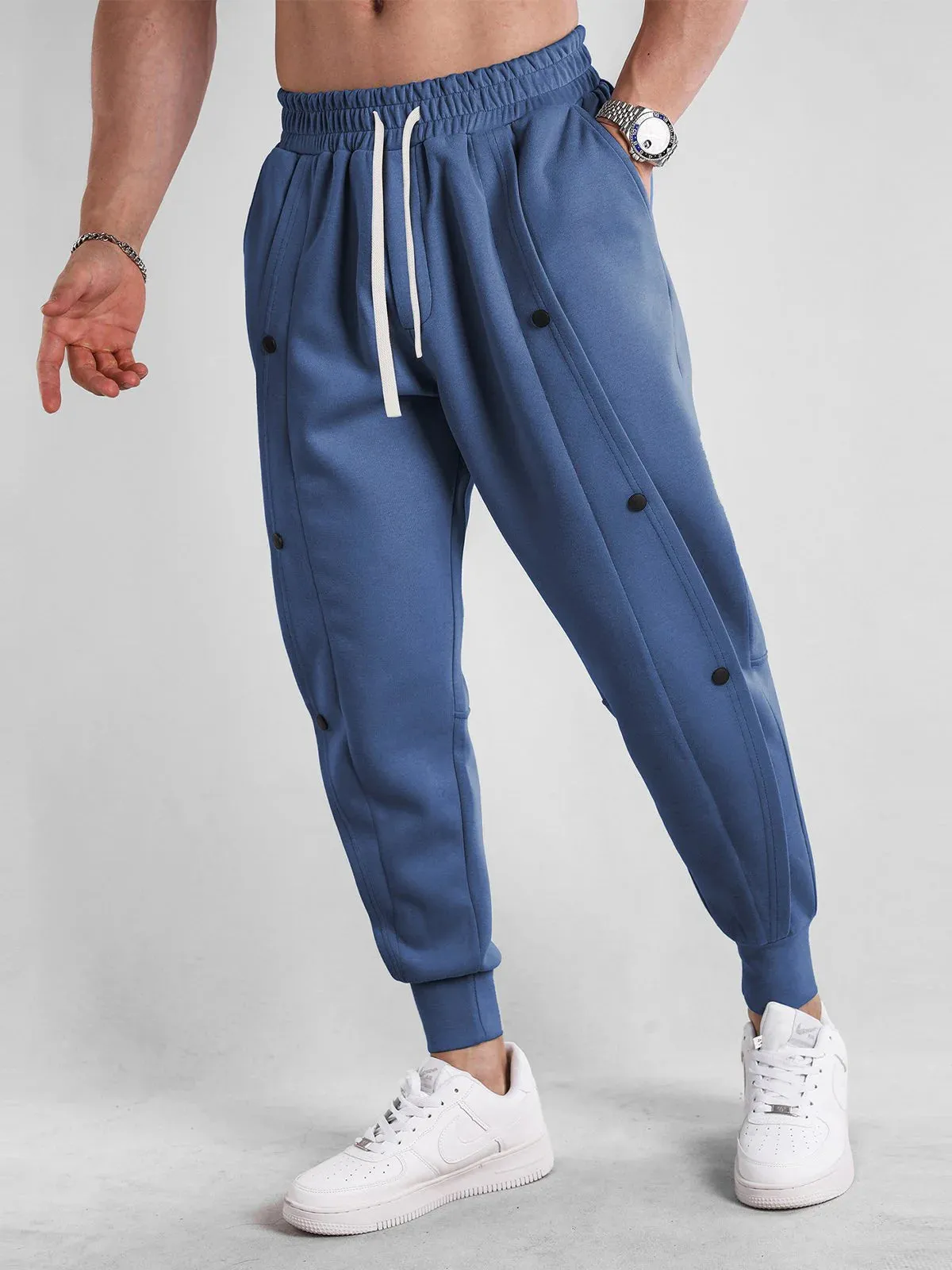 Loose Fit Tapered Sweatpant Button Jogger