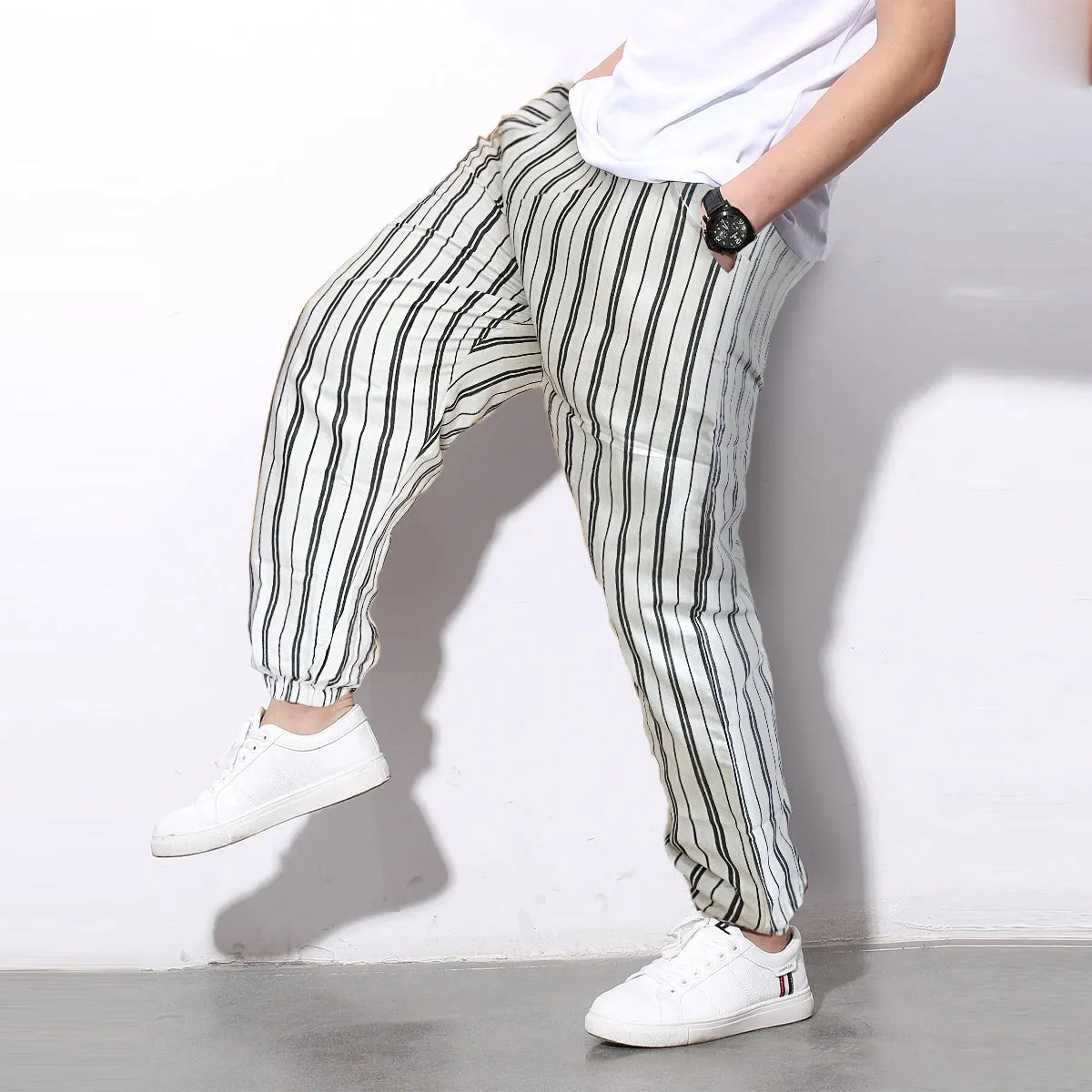 Loose Pants Red Checkered And White Stripped Jogger Breathable Casual Harem Combo-Unisex Pants for Men and Women (Pack of 2)