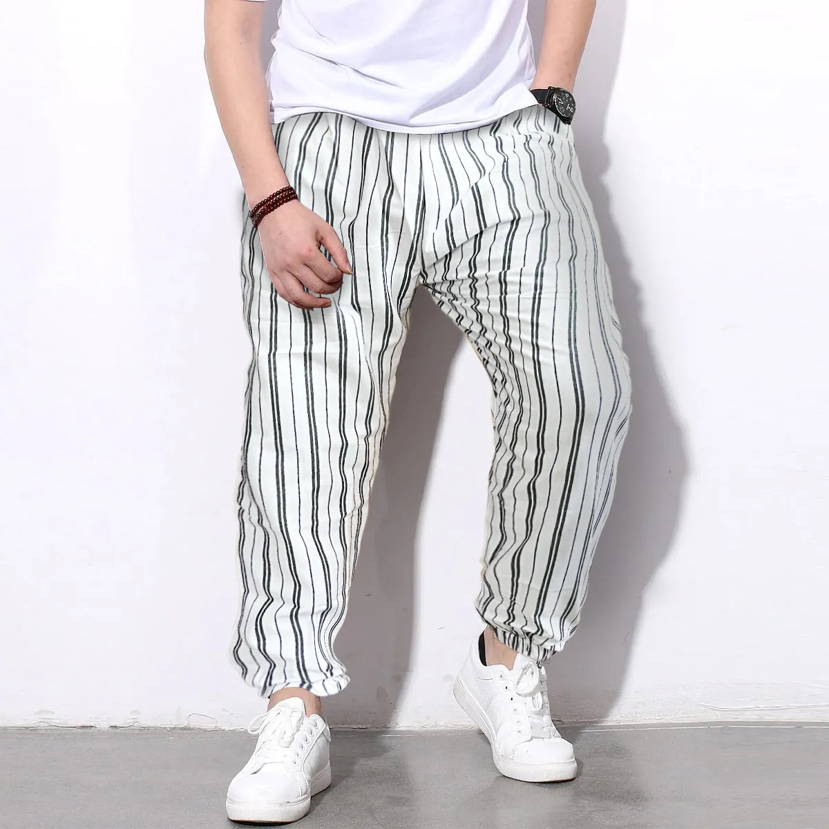 Loose Pants Red Checkered And White Stripped Jogger Breathable Casual Harem Combo-Unisex Pants for Men and Women (Pack of 2)