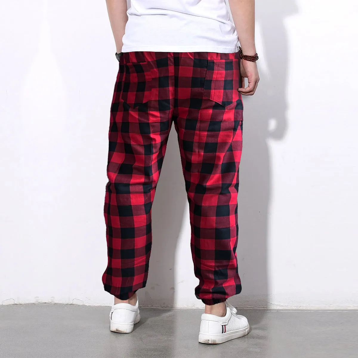 Loose Pants Red Checkered And White Stripped Jogger Breathable Casual Harem Combo-Unisex Pants for Men and Women (Pack of 2)