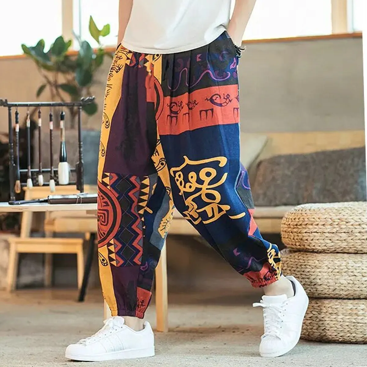 Loose Random Thai Art Jogger Breathable Casual  Pants