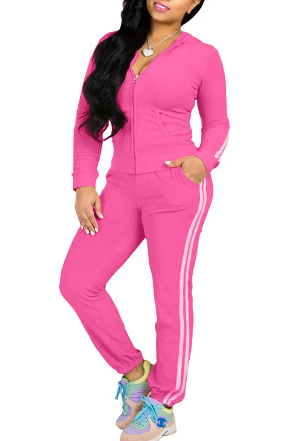 MB FASHION Zip-Up Hoodie and Jogger Set with Stripe Details 10903