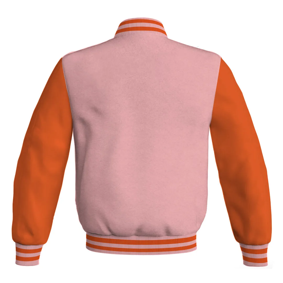 Mens Bomber Jacket Pink Body and Orange Leather Sleeves Bomber Jacket