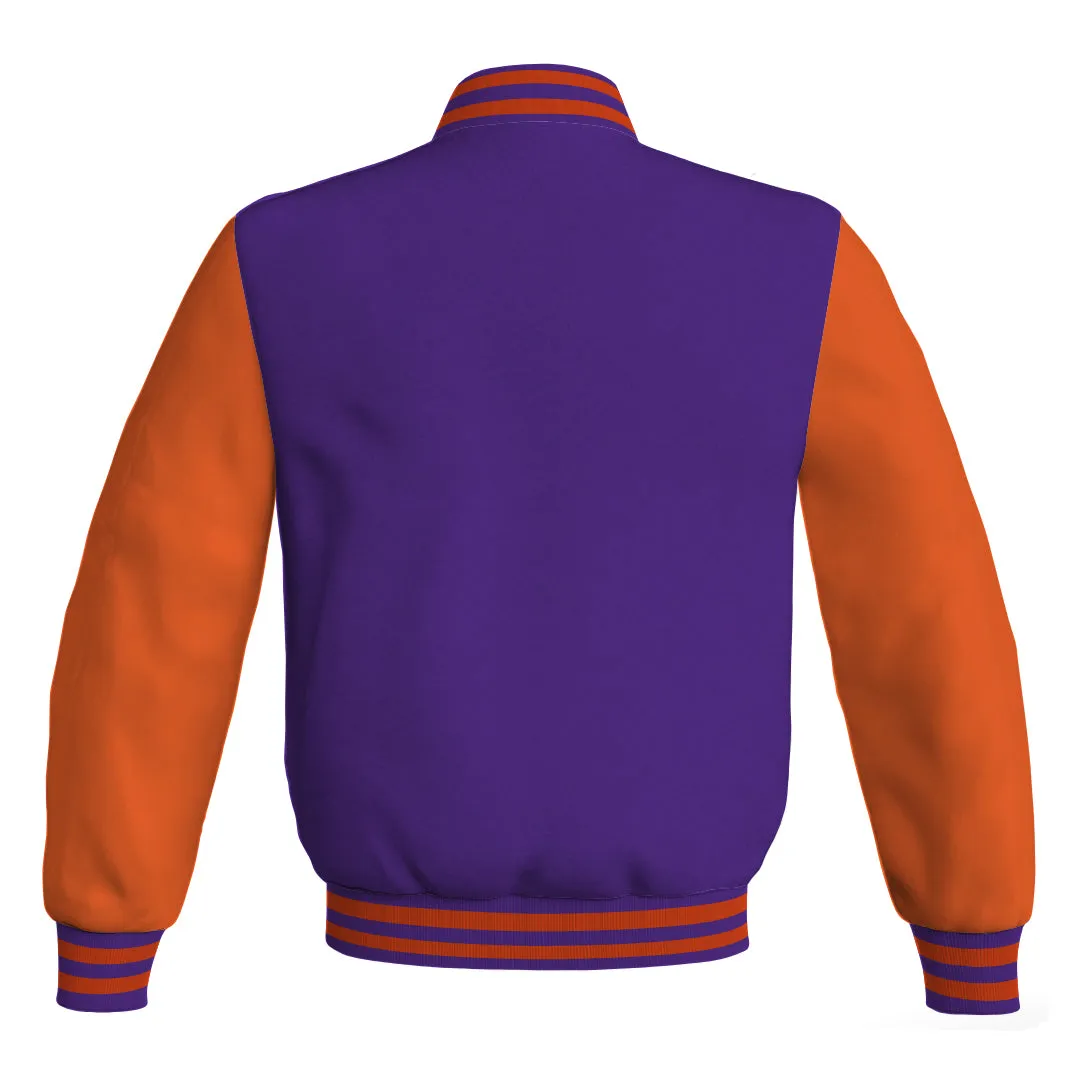 Mens Bomber Jacket Purple Body and Orange Leather Sleeves Bomber Jacket