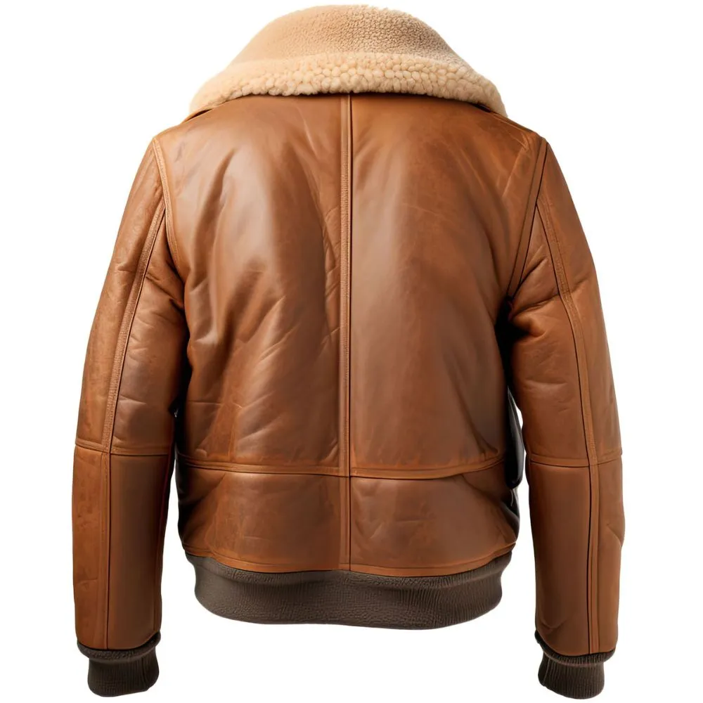 Men's Brown Shearling Fur Bomber Premium Sheepskin Leather Jacket