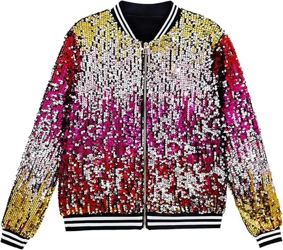 Men's Sequin Zip Up Gold-Black Bomber Jacket