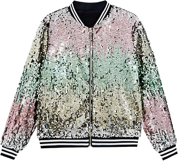 Men's Sequin Zip Up Gold-Black Bomber Jacket