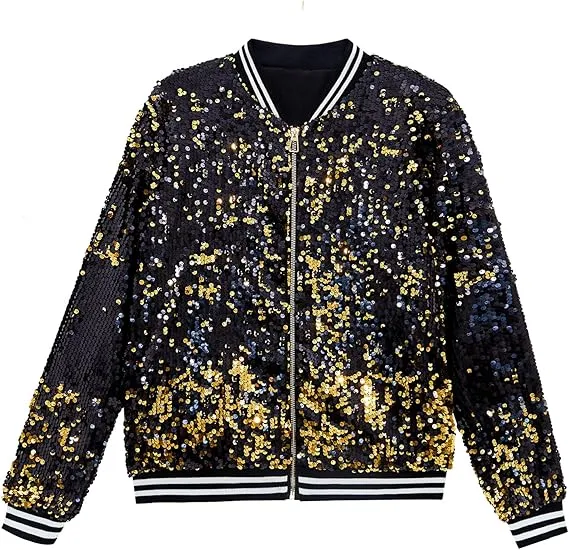 Men's Sequin Zip Up Green-Gold Bomber Jacket