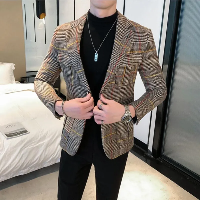 Men's Slim fit Plaid Leisure Blazers