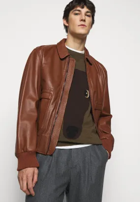 Men’s Tan Brown Leather Bomber Jacket