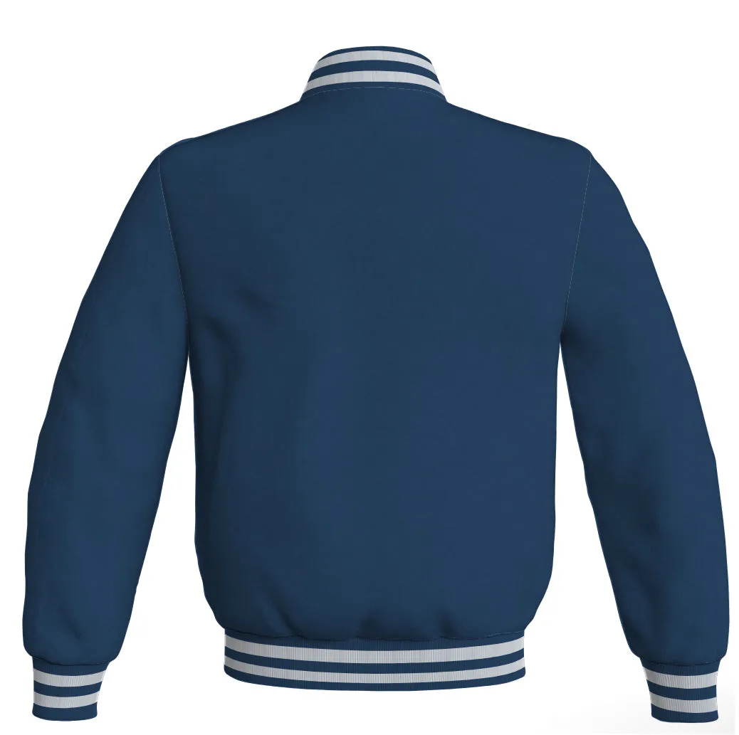 Mens Varsity Letterman Jacket Navy Blue Body Sleeves Wool Fleece Varsity Jacket