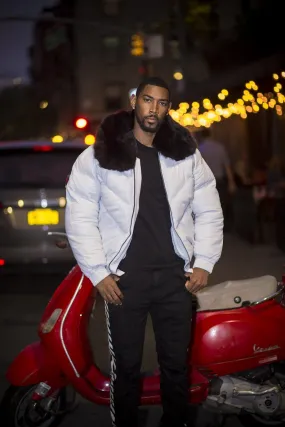 MEN'S WHITE (BLACK FUR) V BOMBER JACKET