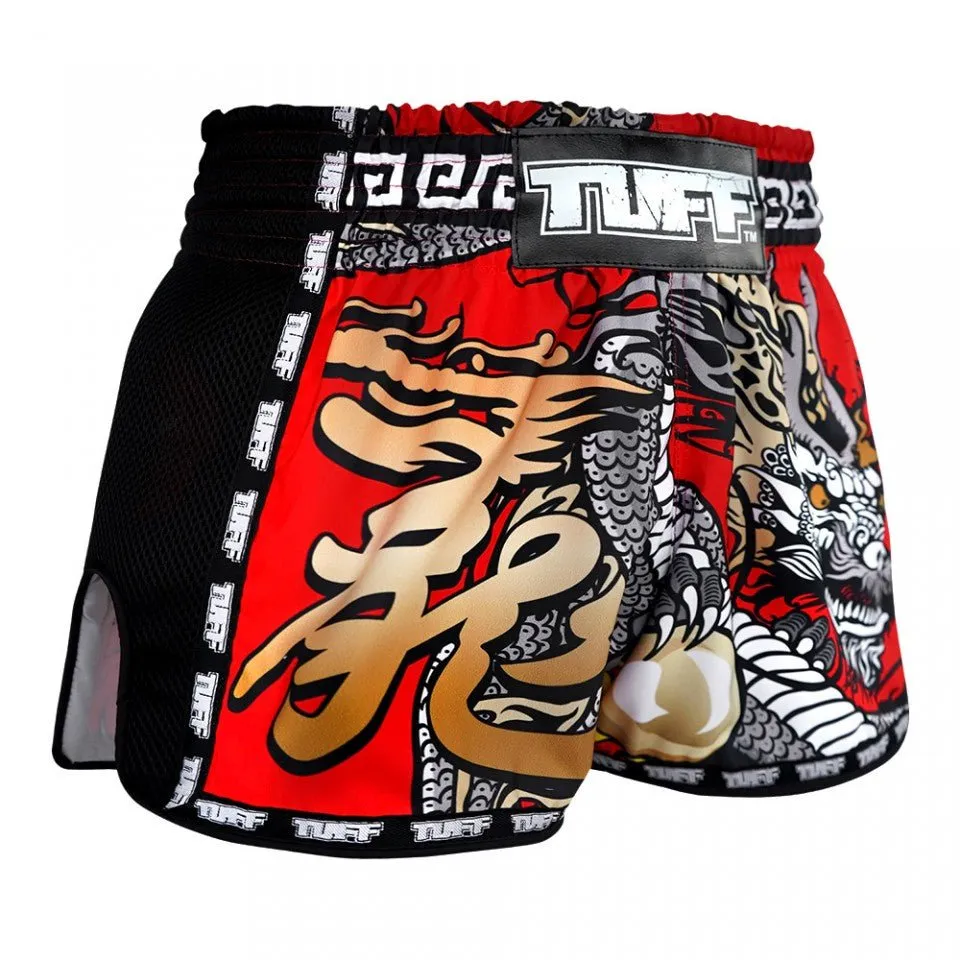 MRS205 TUFF Muay Thai Shorts Retro Style Red Chinese Dragon