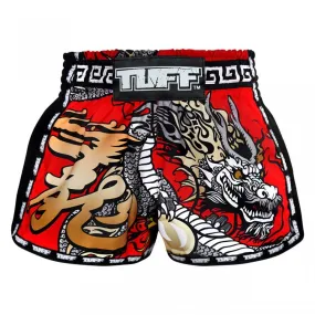 MRS205 TUFF Muay Thai Shorts Retro Style Red Chinese Dragon