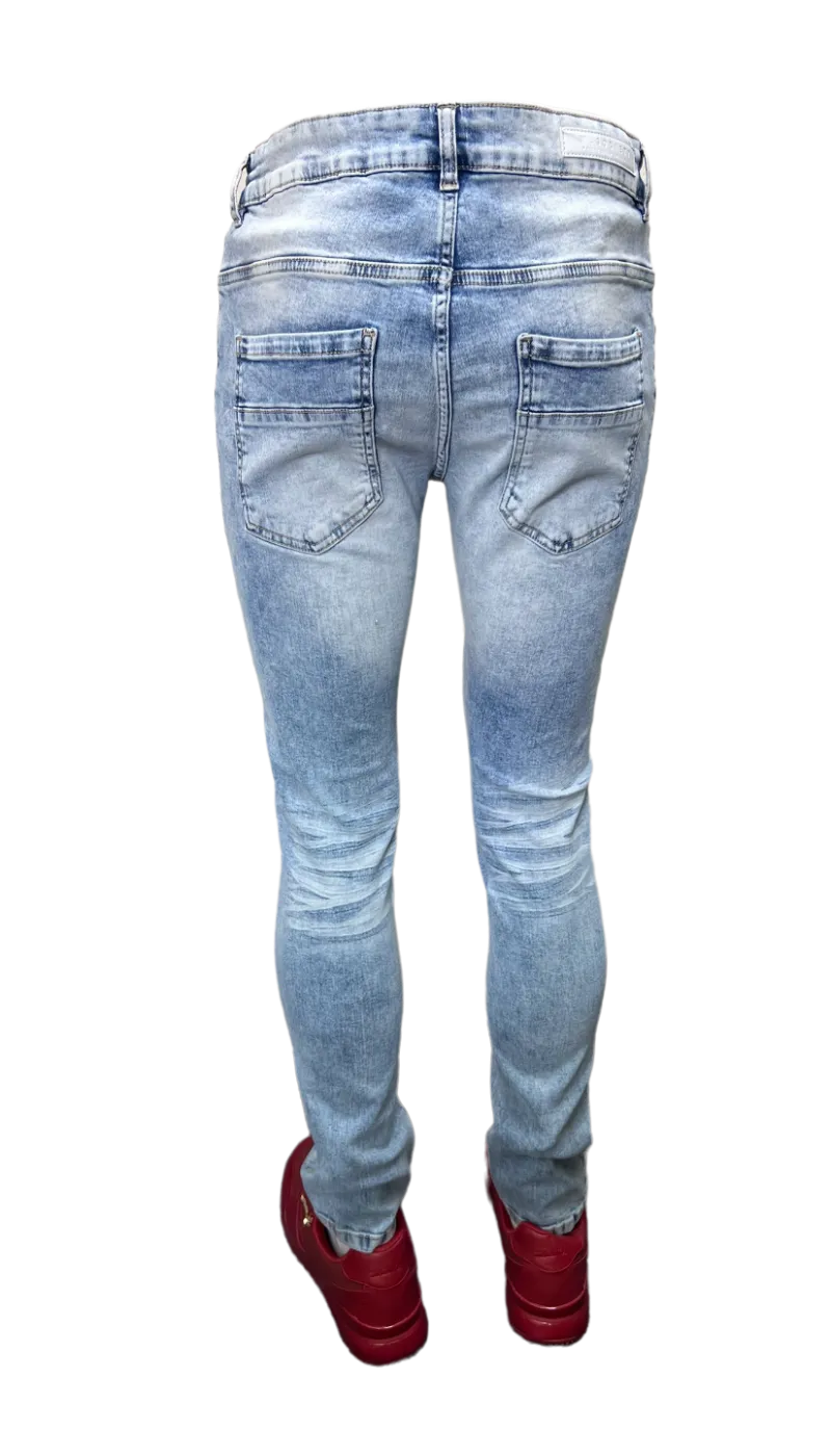 M.Society Men's Light Blue Ripped Jeans With Stars SLIM-Fit