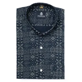 Navy Blue Color Moroccan Printed Shirt For Men