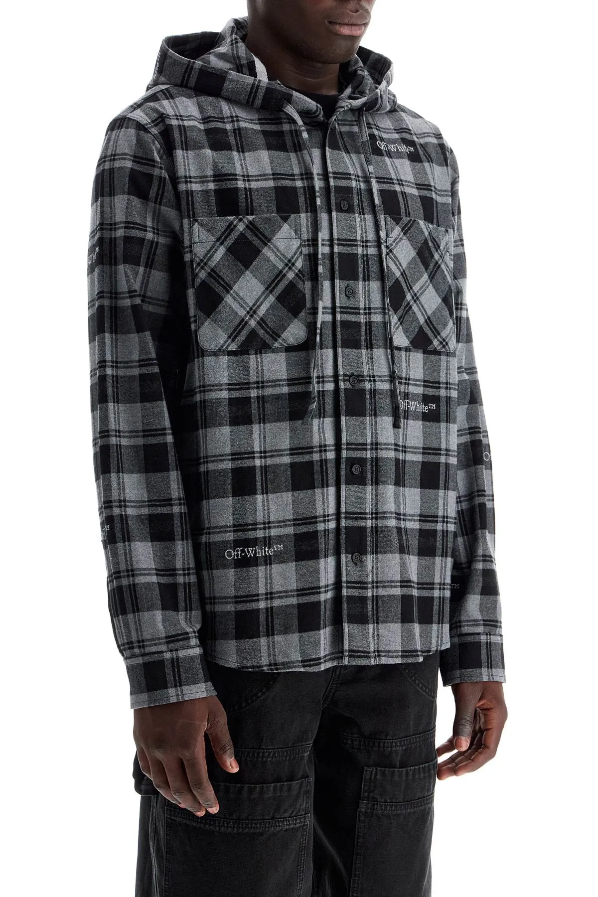 Off-White Checked Overshirt With Hood