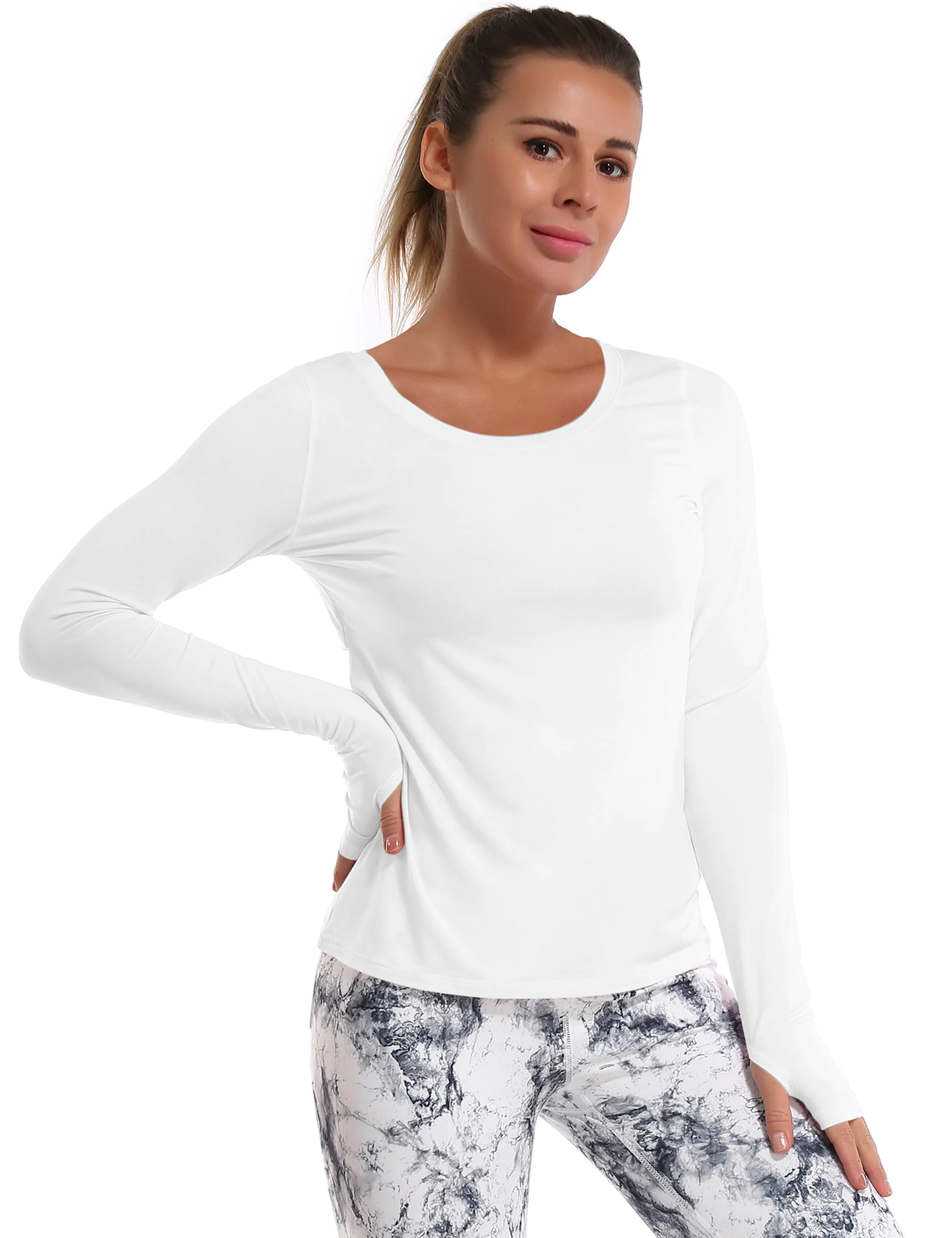 Open Back Long Sleeve Tops white_Gym