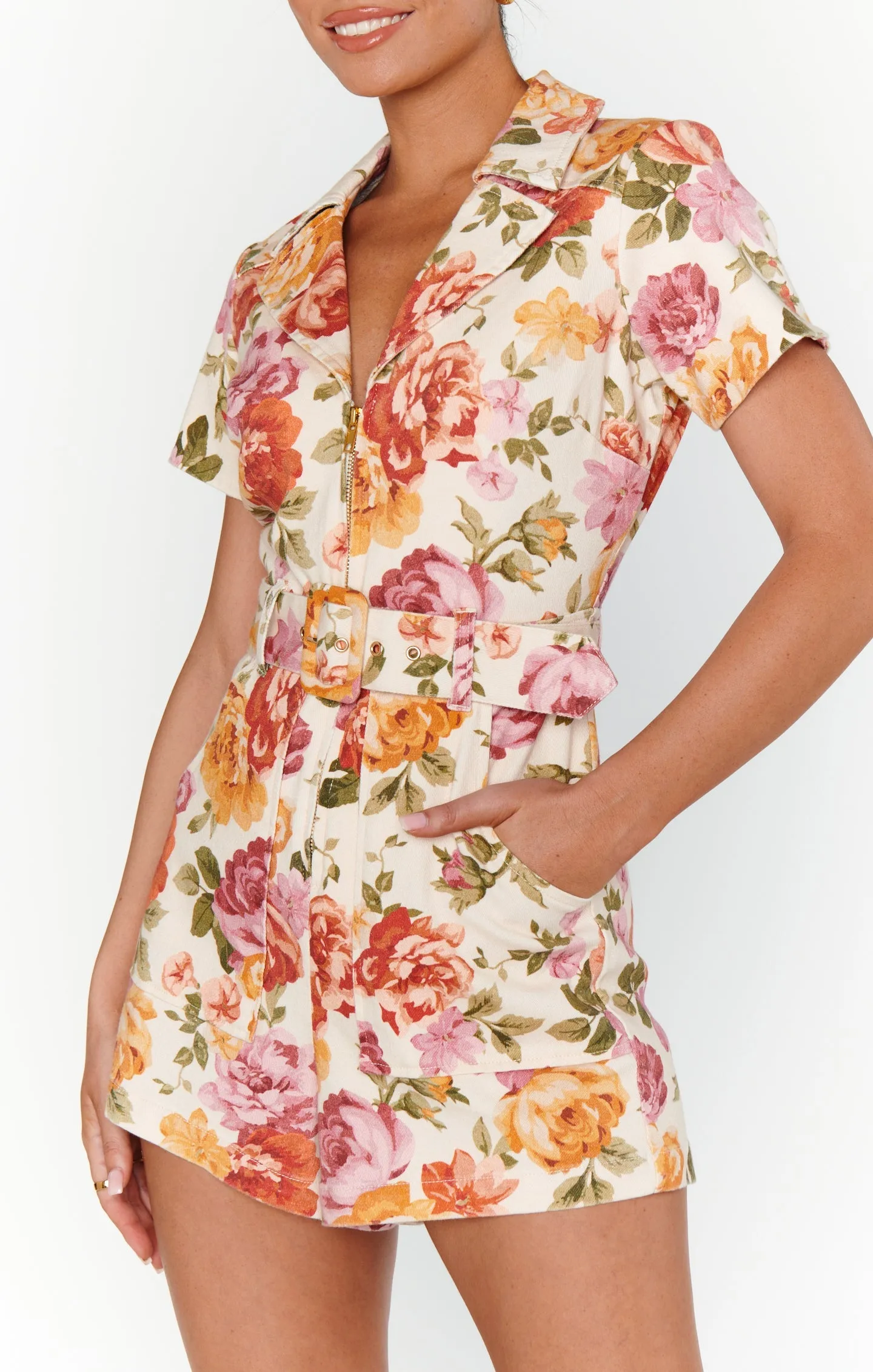 Outlaw Romper - Ivory Hillside Floral Denim