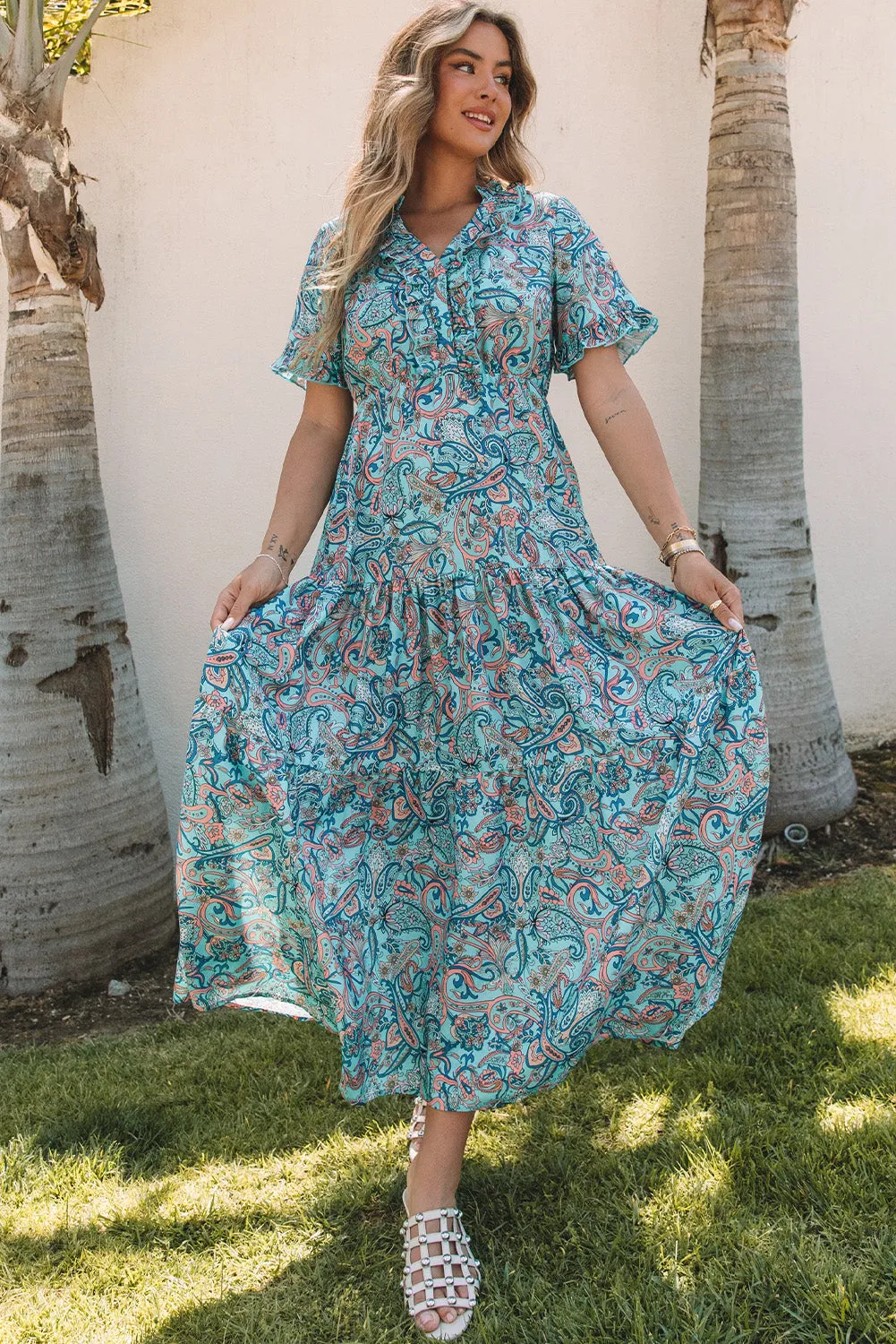 Paisley Boho Ruffle Tiered Maxi Dress