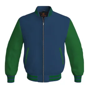 Personalized Varsity Jacket Navy Blue Body and Green Leather Sleeves Bomber Jacket