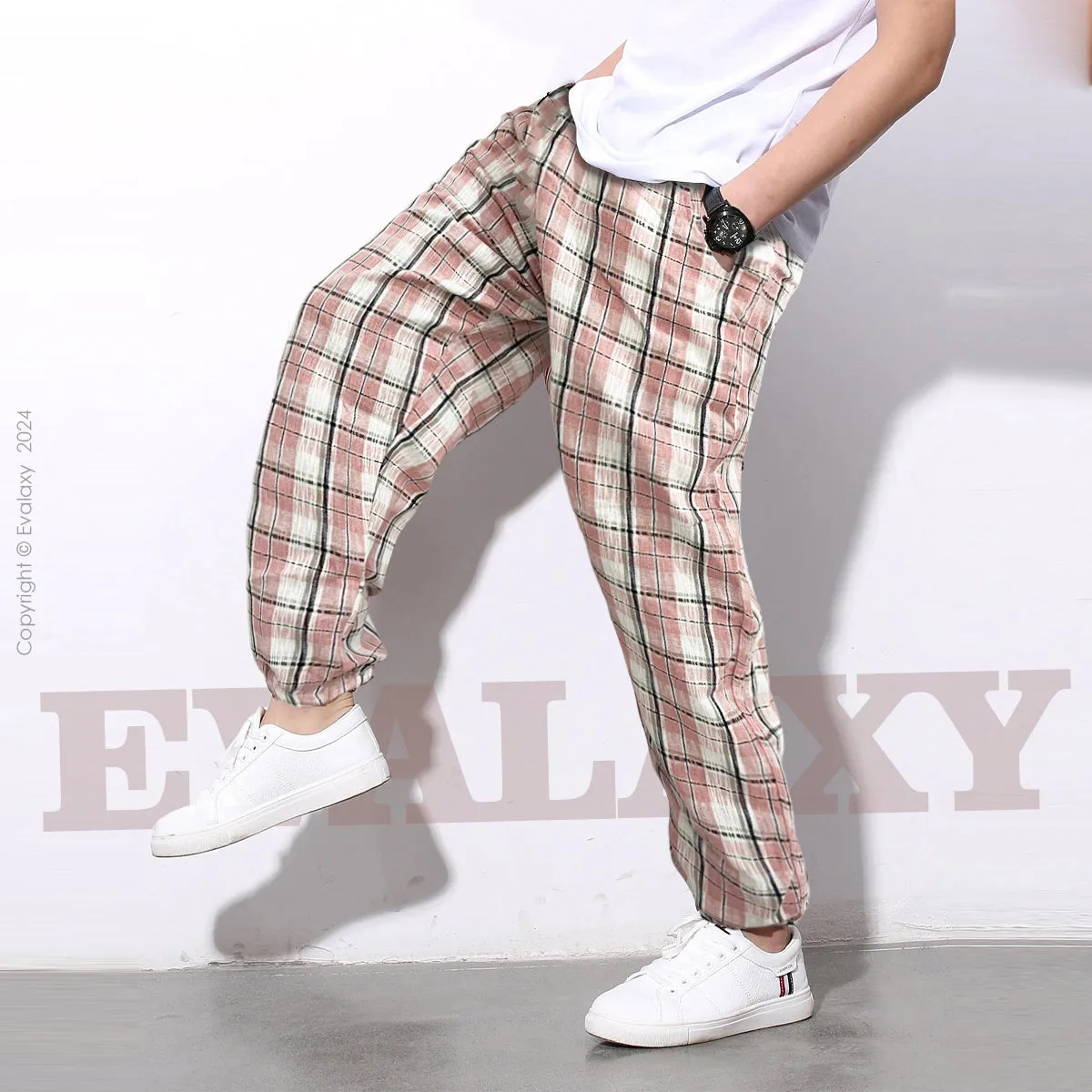 Pink Checkered Premium Jogger Breathable Casual Harem Pants for Men & Women