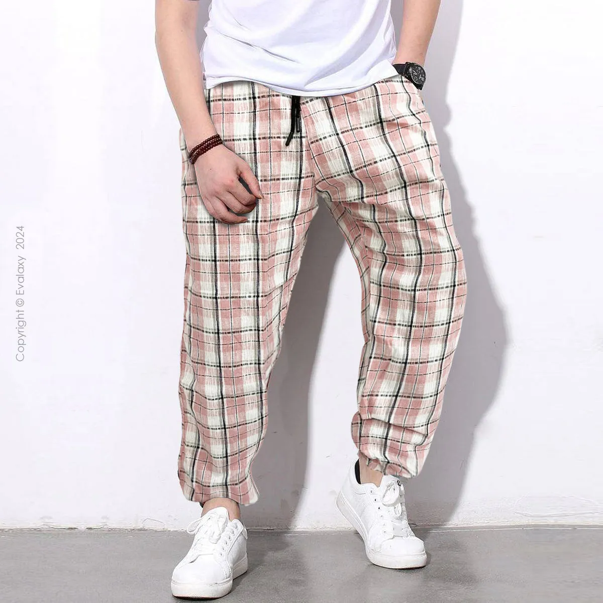 Pink Checkered Premium Jogger Breathable Casual Harem Pants for Men & Women