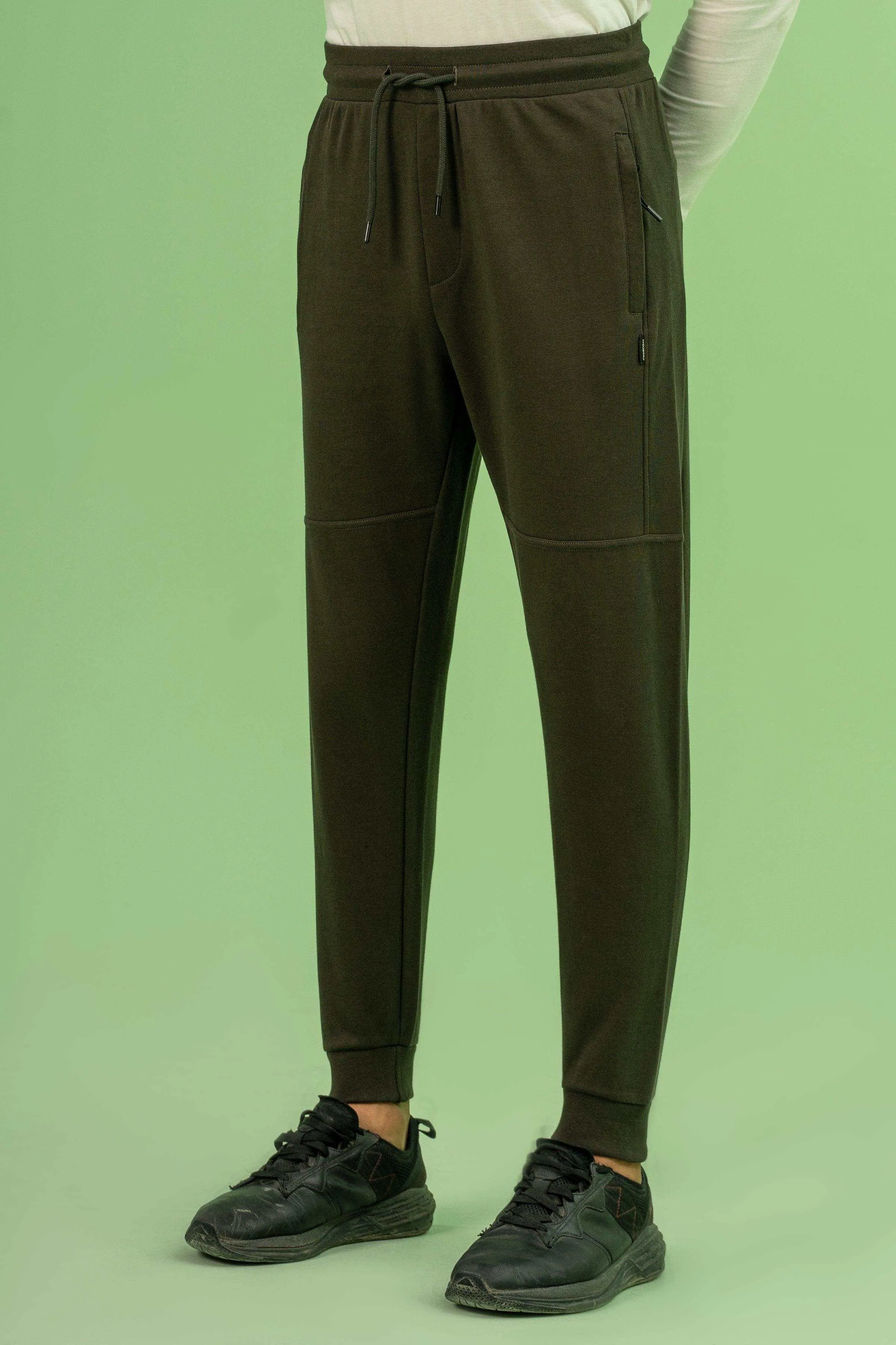 PIQUE INTERLOCK SLIMFIT TROUSER DARK OLIVE