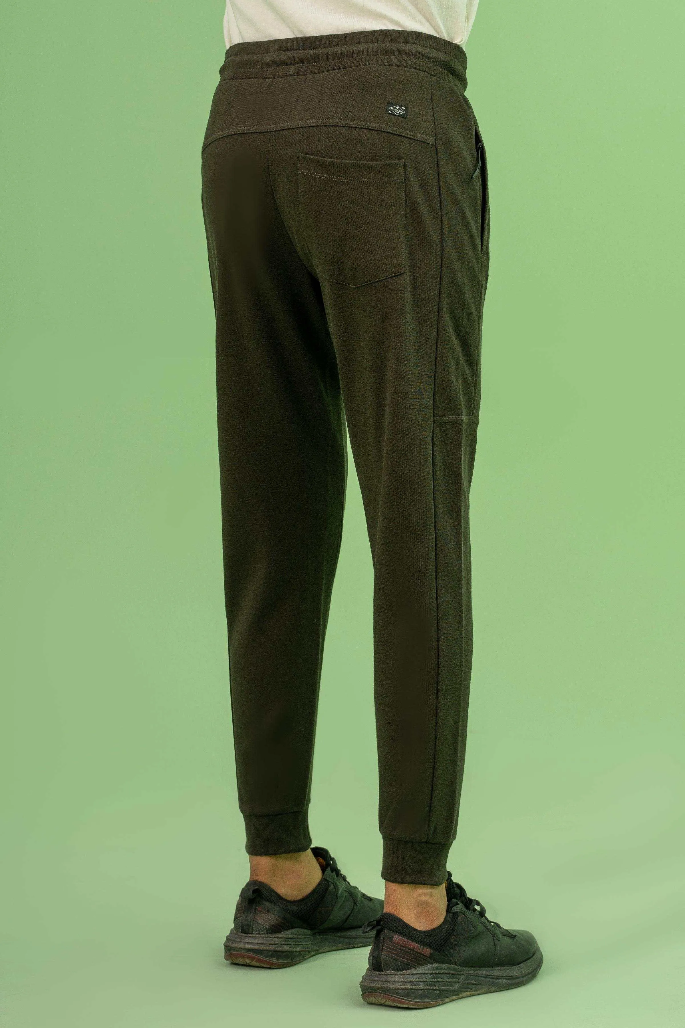 PIQUE INTERLOCK SLIMFIT TROUSER DARK OLIVE