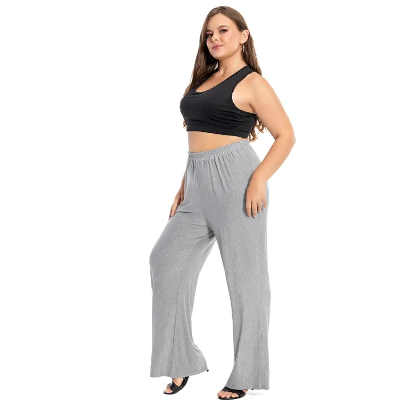 Plus Size Women Lounge Pants Modal Cotton Comfy Homewear Loose Wide Leg Sleepwear Pajama Plaid Trousers 5XL 4XL XXXL Black Pink