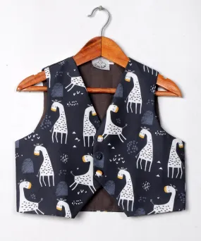 Pre-Order: Black Giraffe Printed Waistcoat