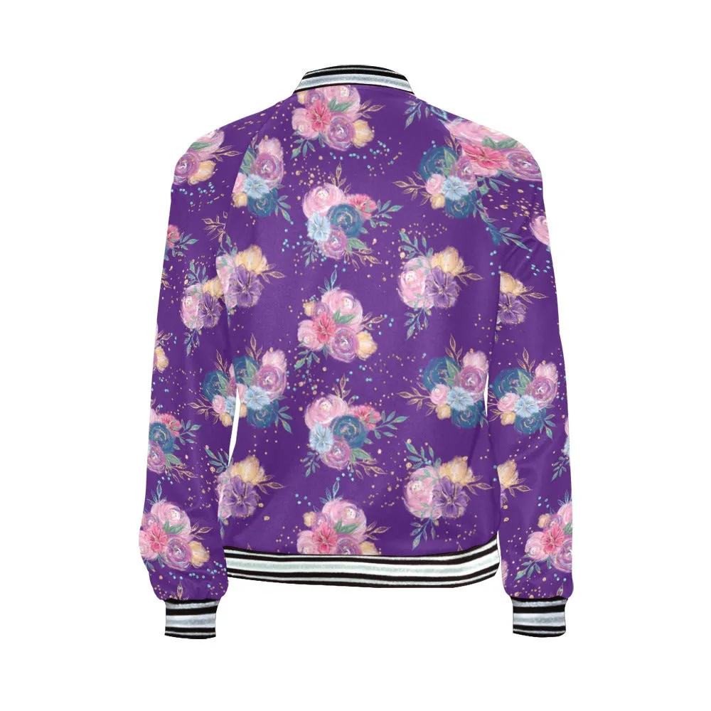 Purple Floral Bomber Jacket for Women