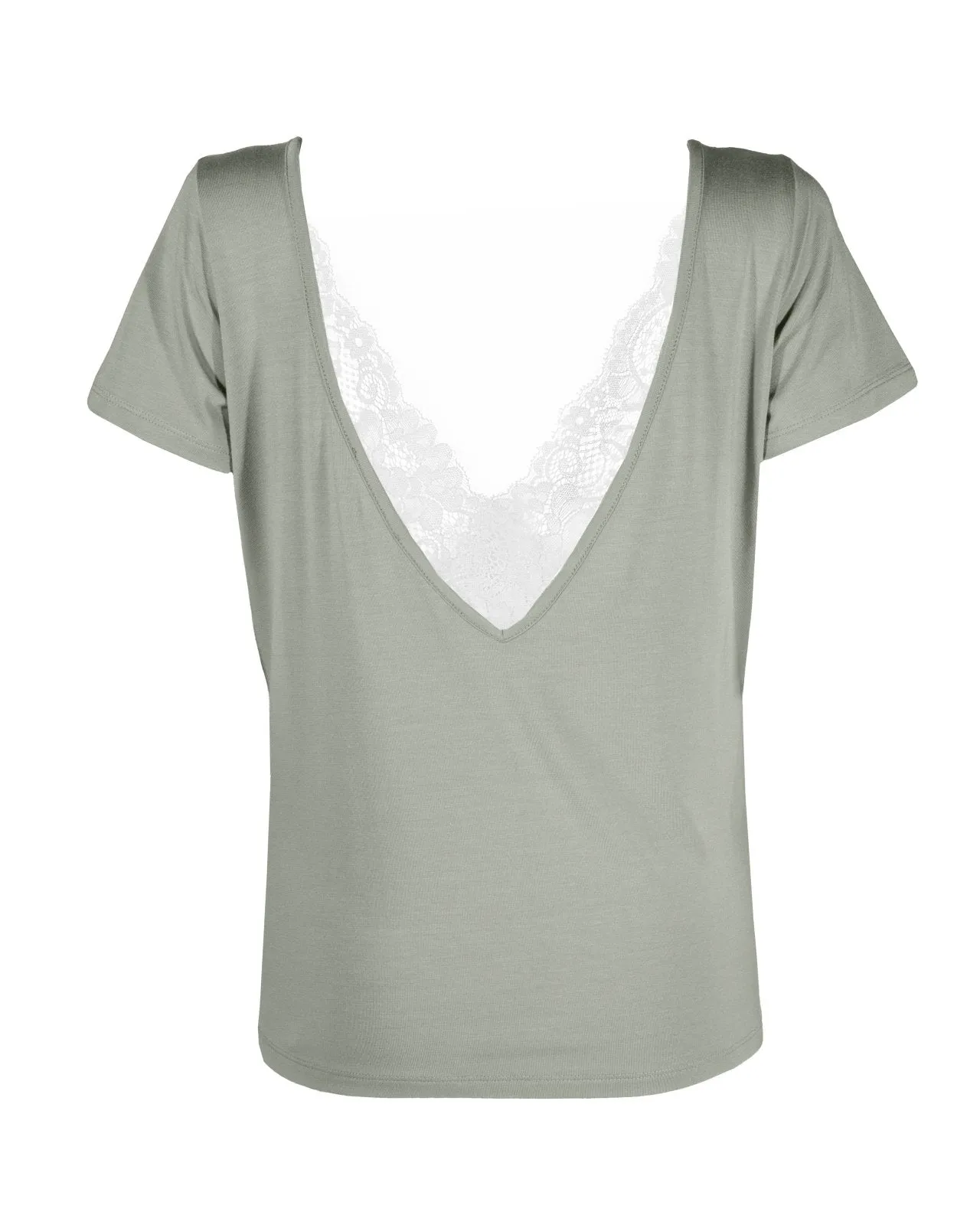 "The Sophie" - Lace Back Detail Round Neck T-shirt (Pistachio)