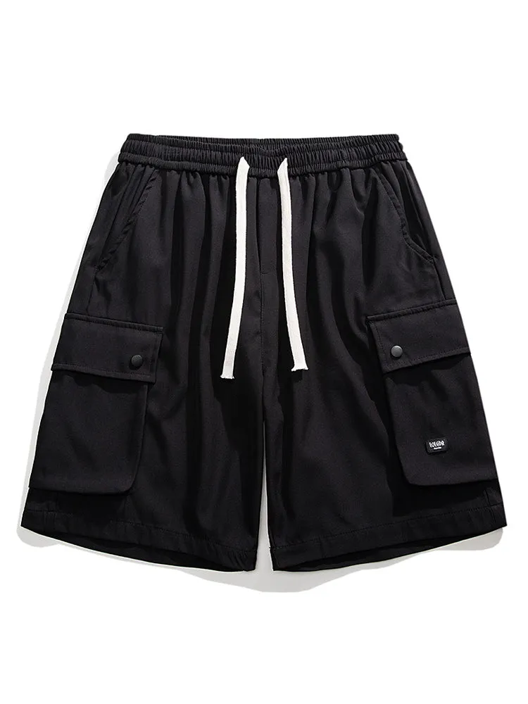 Retro Multi-Pocket Drawstring Cargo Shorts