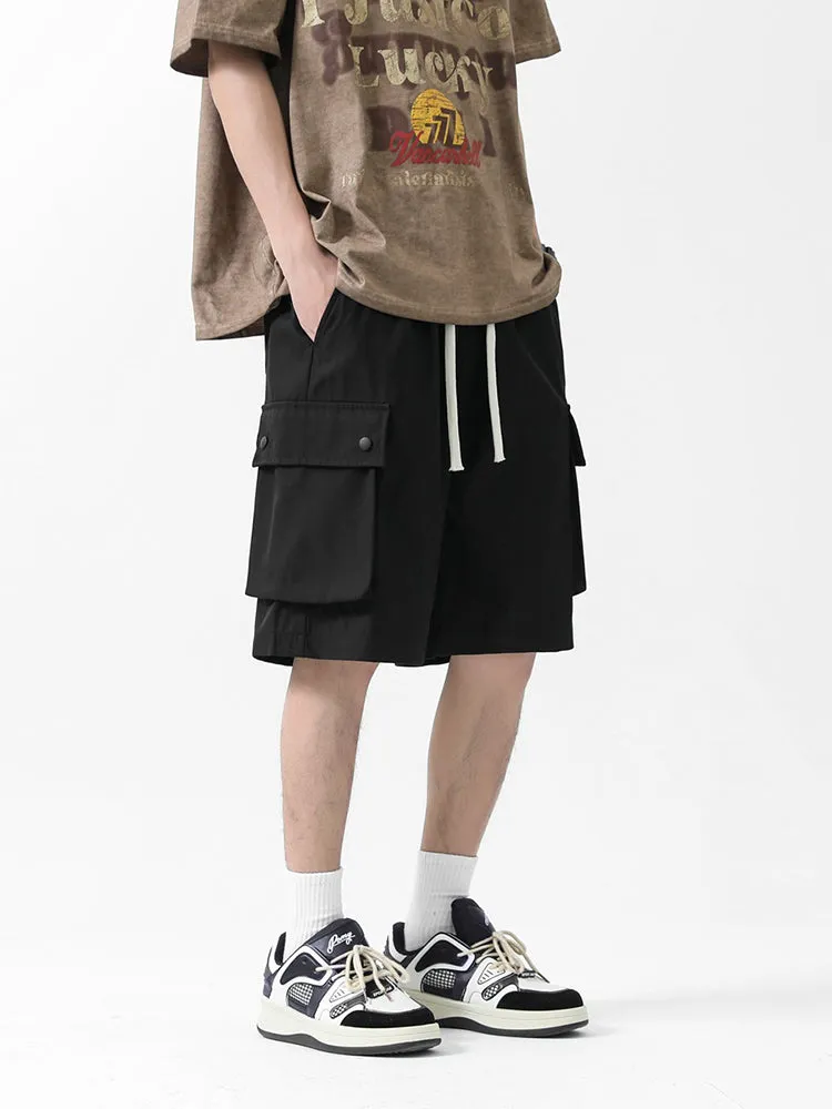 Retro Multi-Pocket Drawstring Cargo Shorts