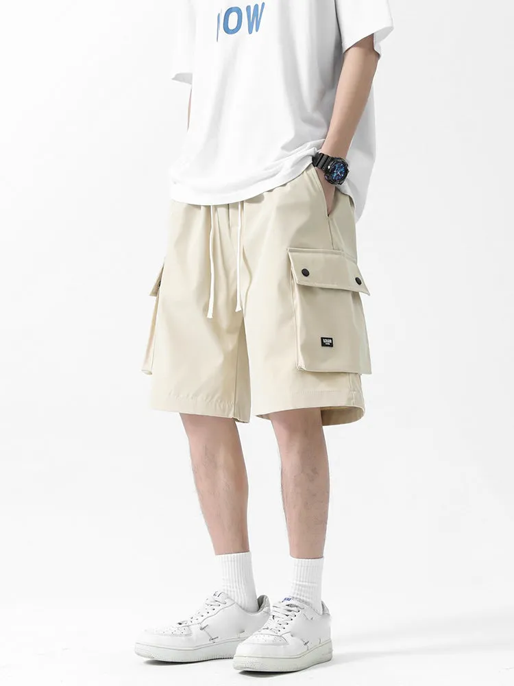 Retro Multi-Pocket Drawstring Cargo Shorts