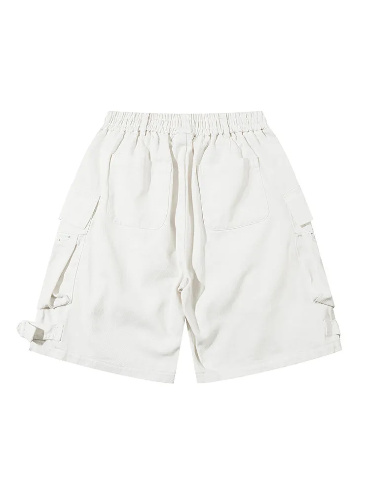 Retro Pocket Zipper Drawstring Cargo Shorts